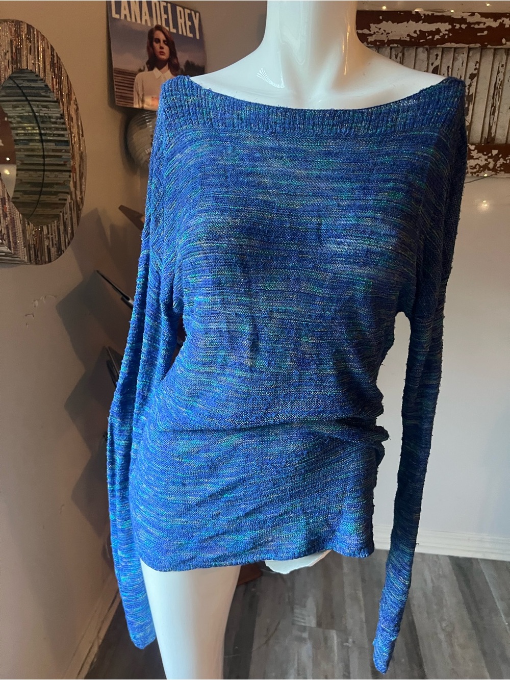 Coldwater Creek Blue Marled Knit Ruched Tunic Top Small 8